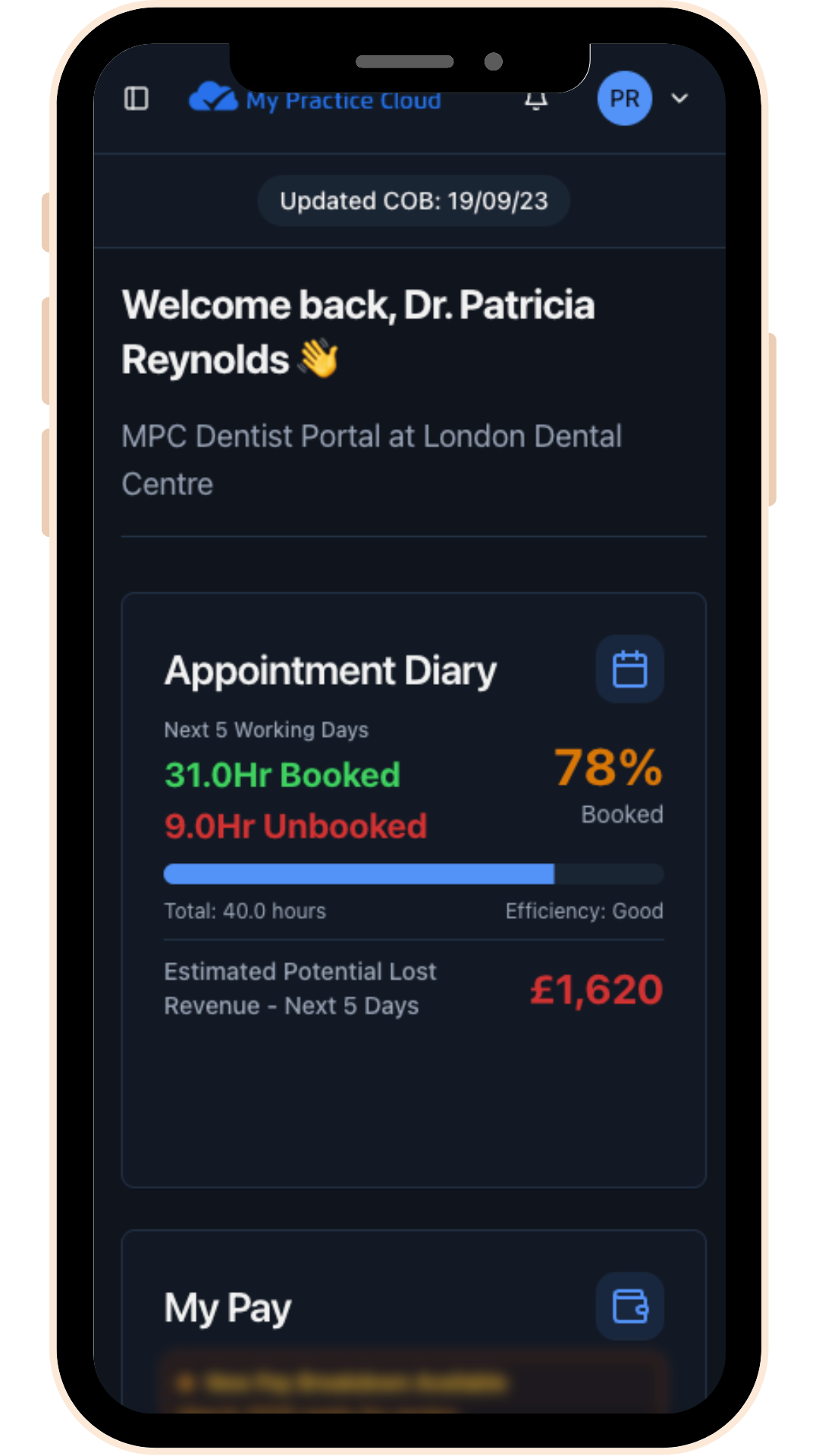 MPC Dentist Portal on mobile